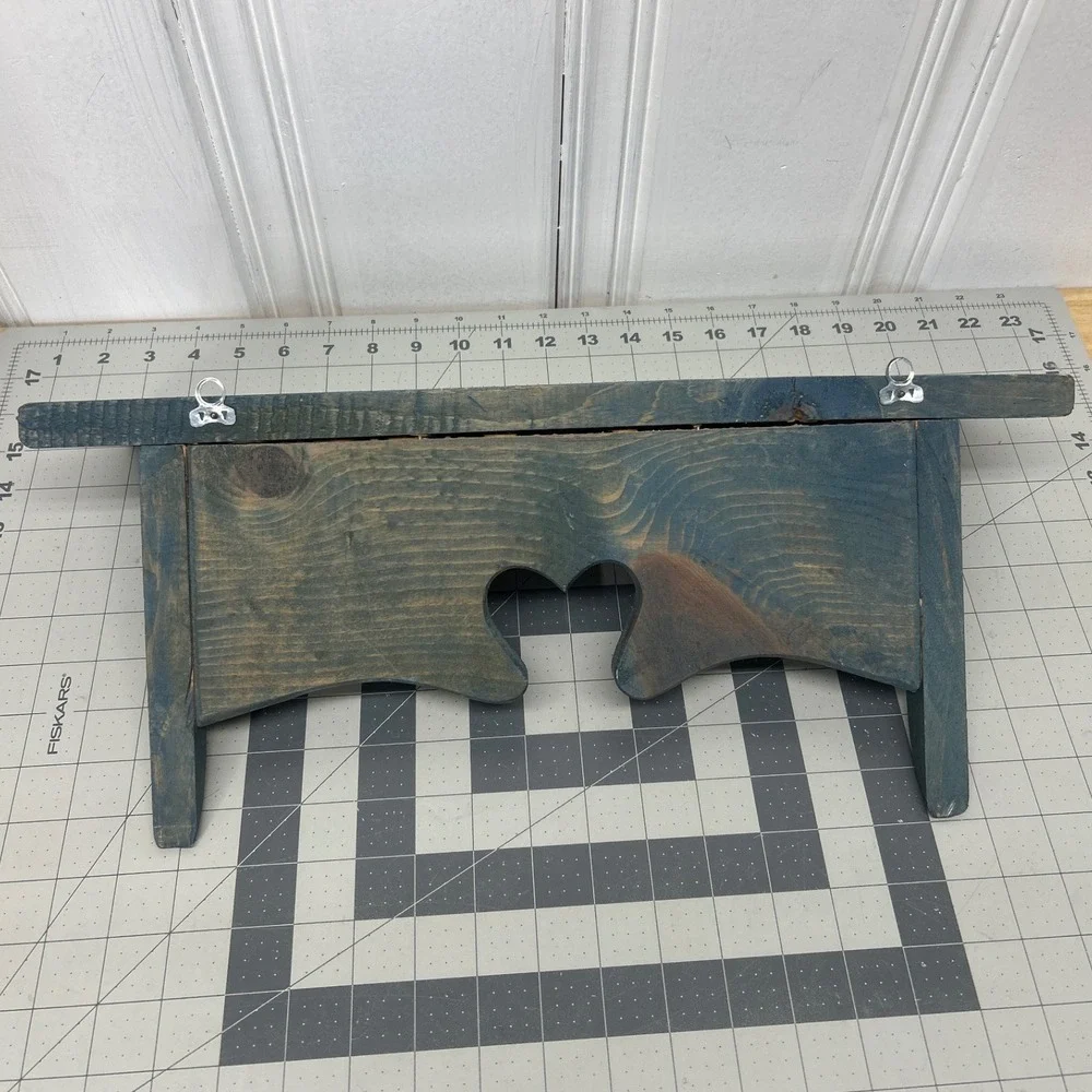 Wall Shelf Blue Hand Painted Daisy Heart Cutout Wood Rustic Decor Cottage Core